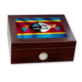 ExpressItBest Premium Desktop Humidor - Glass Top - Flag of Swaziland (Swazi) - Waves Design - Cedar lined with humidifier & front mounted hygrometer.