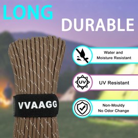 VVAAGG Reflective Paracord Rope 100FT, 7 Strand Nylon para Cord Lanyard Utility 550 Parachute Cord, 4mm Thin Tent Rope for Outdoor Camping Hiking (Tan)