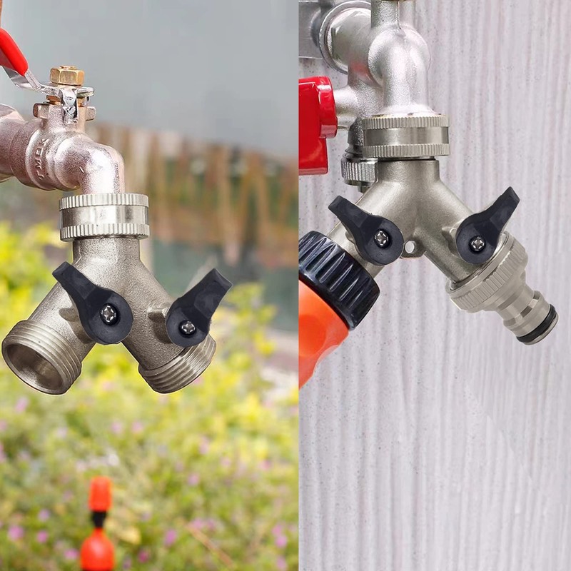 2-Way Brass Tap, Garden Hose Diverter with Separate Switch and
