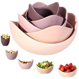 Notakia Salad Decorative Bowls Lotus Shaped Pasta Bowls Dishwasher Safe, Unique Angled Ceramic Bowls for Salad, Pasta, Soup, Rice, Prep, Ideal for Restaurant (Purple 5 Packs)