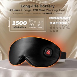 LitBear Silk Cordless Heated Eye Mask, Warm Eye Compress for Dry Eyes, Light Blocking Heat Eye Mask for Women Men, Soft Eye Heating Pad for Dry Eyes, Travel, Rechargeable, Washable Cover (Black)