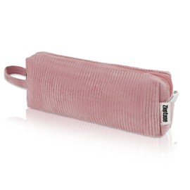 Zloptuoe Pencil Case Pen Pouch, Soft Corduroy Small Pencil Bag, Cute School Supplies Pen Bag Organizer Stationery for Teen Girl Boy Men Women Pink