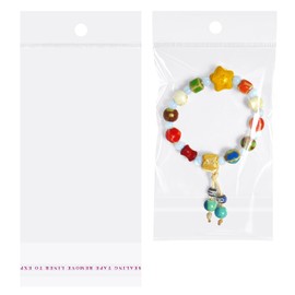3x5 Inches Hanging Hole Self Sealing Cellophane Bags Self Adhesive, 100 Pieces Clear Resealable Cellophane Bags with hanging header for Jewelry Earring Necklace