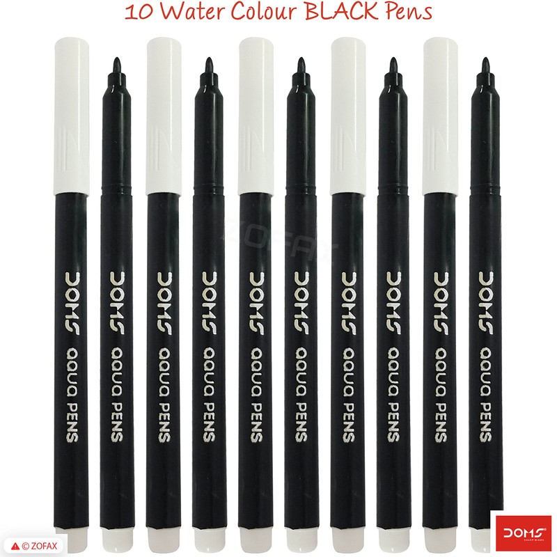 Doms Aqua Felt Tip Pens, BLACK, Pack of 10, Fibre