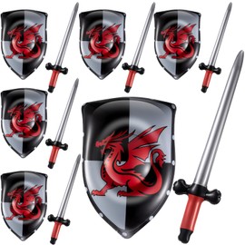 Poen 24 Pcs Inflatable Sword and Shield Knight Party Favors Set Blow up Medieval Sword Shield for Prince Party Favors Decorations Cosplay Accessories (Dragon)