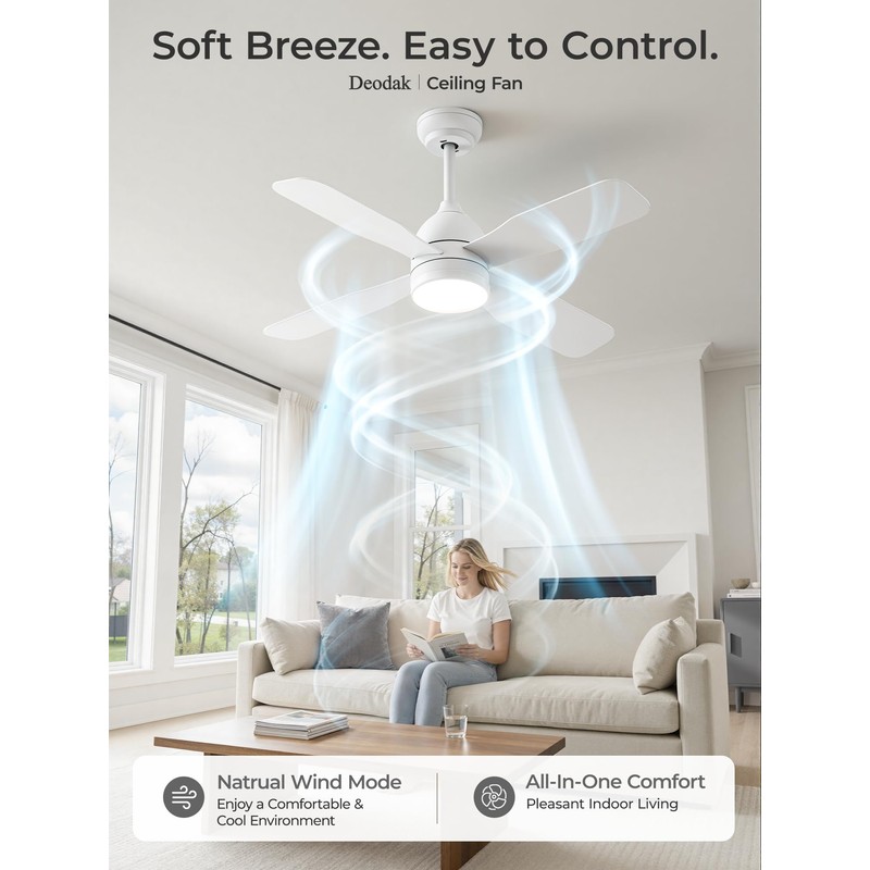 42 Inch Ceiling Fan with Light, APP & Remote, Downrod