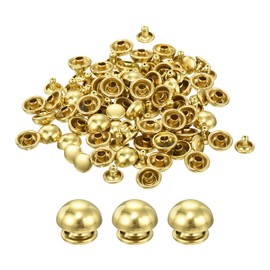 sourcing map 60 Set Round Studs Rivet, 10x5mm Brass Mushroom Shape Leather Rivet, Button Rivets Fastener for Leather Belt Wallet Handbag Leather Craft DIY Decoration (Gold)