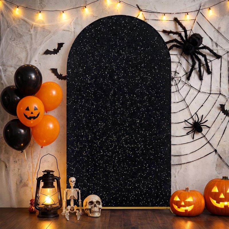 SquarePie Black Sequin Velvet Arch Backdrop Cover 7.2 FT Glitter