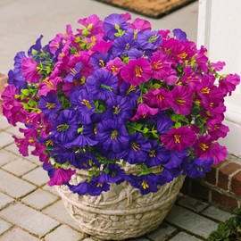 UV Resistant Fake Flowers for Outdoor Planters Hanging Basket Window Box - 12 Bundles Realistic Silk Artificial Flowers Outside with Eucalyptus, Faux Plants for Porch Garden Patio Home Décorations