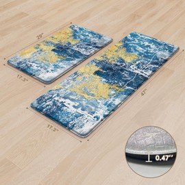 Kitchen Mats for Floor Anti Fatigue Blue Gold Abstract Art Painting Kitchen Mats for Floor Kitchen Rugs Non Slip Washable Padded Kitchen Mat for Standing Long Memory Foam for Kitchen Laundry Office