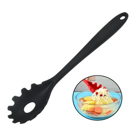 JXJYZLN Spaghetti Spoon Pasta Fork,Silicone Pasta Fork,11.2 inch Spaghetti Strainer Kitchen High Heat Resistant Noodle Spoon Server,Food Grade Pasta Spoon with Stainless Steel Handle,BPA Free (Black)