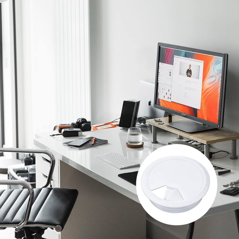 4 Pieces White Desk Grommet, 60mm (2.4 inch) Plastic Desk