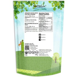 Polvo de Sacha Inchi orgánico de Food to Live (Polvo de proteína vegana cruda, rico en omega-3, sin OGM, polvo de nuez inca Kosher, a granel) (1 Libra)