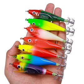 HENGJIA 7PCS Glow Squid Jig Shrimp Lures Fishing Bait Hook Octopus 9.5cm/10g Saltwater