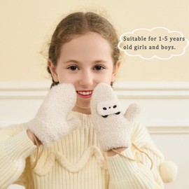 Kids Winter Warm Fleece Gloves Cute Cartoon Baby Mittens with String 1-5Y Toddler Thicken Plush Lined Hanging Neck Mittens Boys Girls Magic Stretch Gloves Outdoor Sports Ski Gloves for Xmas