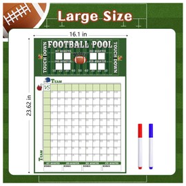 Large Football Pool Poster 16.2 X 23.6 Inch, Squares 100 Grids Score Record Poster Football Party Supplies, Superbowl Party Decorations 2025 (Green)