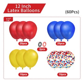 Multicolor Balloons Set, 60PCS 12 Inch Birthday Party Balloons Latex Red, Blue and Yellow Confetti Balloons for Baby Shower, Themed Birthday Party, Bridal Shower, Wedding, Holiday Party Decoration