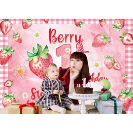 Berry First Birthday Backdrop Banner 8x6ft Strawberry 1st Birthday Photography Background Strawberry Shortcake Sweet One Berry Party Decoration Photo Booth Studio Props