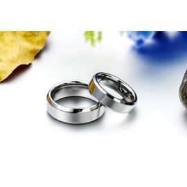 JewelryWe 8mm Comfort Fit Polished Shiny Beveled-Edge Tungsten Men's Anniversary/Engagement/Wedding Bands Engagement Rings (Size 8-12 Available) (6) : UK Size - L