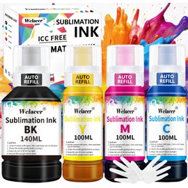 Welacer Sublimation Ink 440ML Autofill Bottles Refill for ET-2800 ET2400 ET-15000 ET-2803 ET-2850 ET2720 ET2760 ET2750 ET4800 etc.High-Yield Inkjet Printers Heat Press Transfer on Mugs