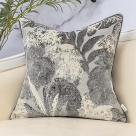 Yangest Grey Leaf Square Pillow Cover Cut Velvet Cushion Cover Luxury Modern Pillowcover for Couch Living Room Bedroom,18x18 Inch