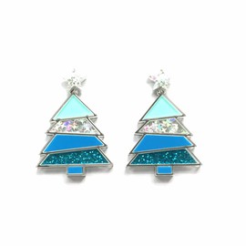 Pingyongchang Christmas Tree Acrylic Glitter Earrings for Women Lightweight Stars Drop Dangle Earrings Statement Holiday Jewelry Xmas Gifts-Blue
