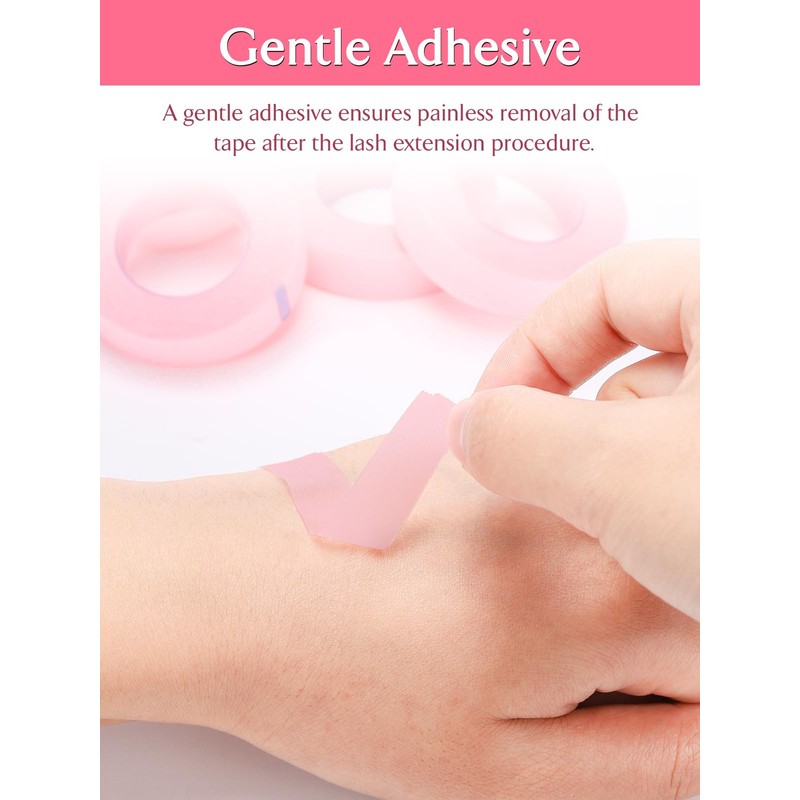 TEOYALL PE Lash Tapes, 5 Rolls Adhesive Micropore Breathable Pink