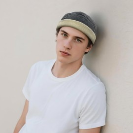 Clape Brimless Cap Washed Cotton Docker Cap Beanie Hat Peakless Hat Adjustable Skullcap Rolled Cuff Harbour Hat Fisherman Watch Caps Darkgrey FMA2505