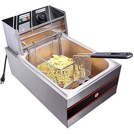 FROTH & FLAVOR Steel Electric Deep Fryer Machine, 6 Ltr capacity single tank copper heater for making French fries best for Cafe & Fast food Restaurant