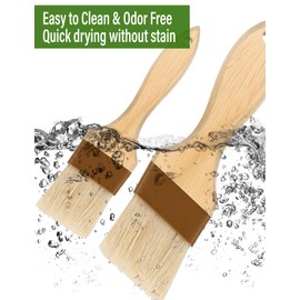 Pastry Brush,2" &1.5" Basting Brush for Cooking,Natural Bristle Cooking Brush for Oil Sauce,Non-Shedding Pastry Brush for Baking,Kitchen Food Brush for BBQ Grill Barbecue BPA Free Dishwasher Safe(2PC)