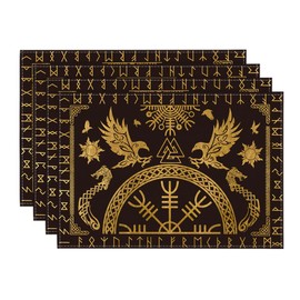 Artoid Mode Gold Viking Tree of Life Raven Helmet of Awe Place Mats Set of 4 30 x 45 cm Holiday Place Mats Kitchen Party Decoration