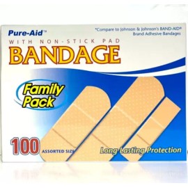 Pure-Aid Family Pack Bandages, Compare to Band-Aid, 4 Size total 100ct.