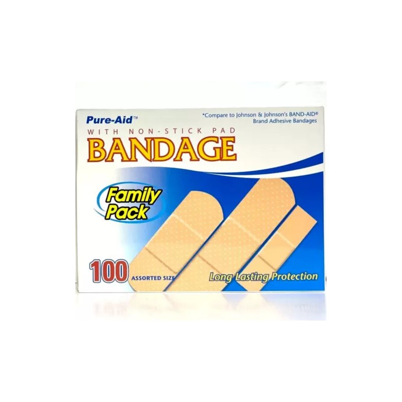 Pure-Aid Family Pack Bandages, Compare to Band-Aid, 4 Size total