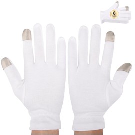 Segbeauty 12pcs Touchscreen Fingers Moisturizing Gloves, 6 Pairs Hand Gloves Moisturizing Overnight with Elastic Band for Women and Men, White Cotton Gloves Overnight Sleeing for Work Dry Hands Medium