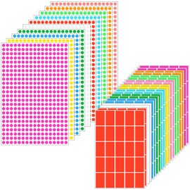 MOTIBACK Rectangular and Dot Coloured Stickers Color Labels, Pack of 10 Multicolour Sticky Dots & Stickers, Ideal for School Projects, DIY Crafts and Event Decoration