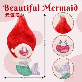 Bibbaku-chan Cute Plush Doll with Key Chain Wig, Fluffy, Mermaid Princess, Skuba, Stylish Key Holder, Lucky Laughing Gift Bag Charm, Cute Design Like a Wig Nursery Doll, Perfect Item (Energetic Mon