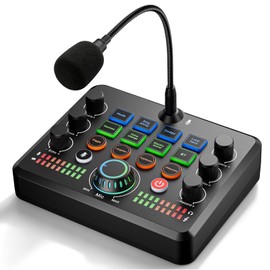 Facmogu F682 Live Sound Card Audio Mixer with Gooseneck Mic, Voice Changer