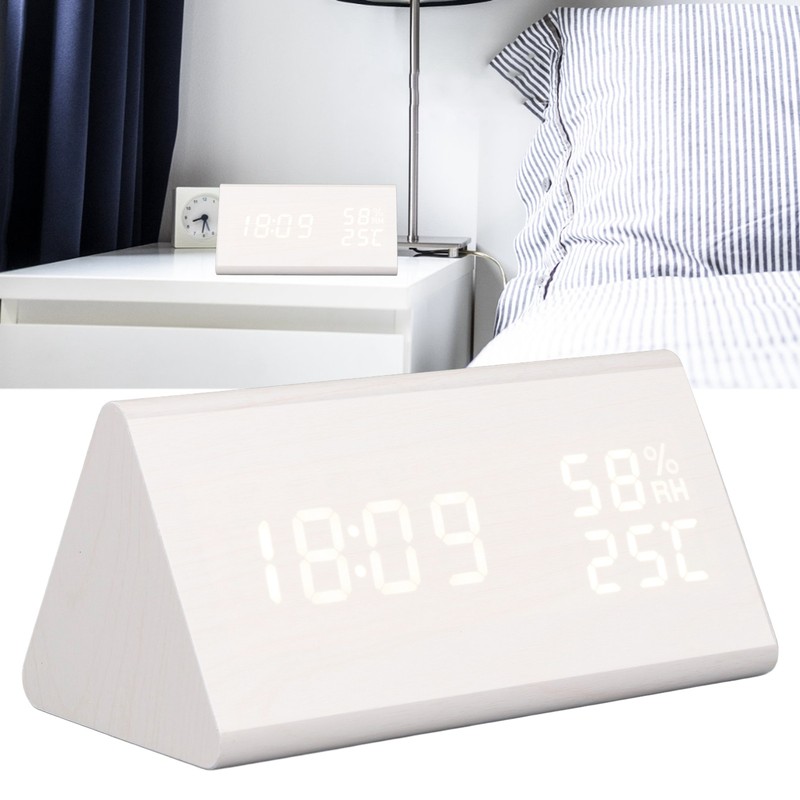 LED Digital Alarm Clock Multipurpose Wooden Clock with Voice Control