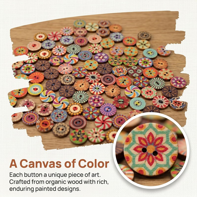 300 Pcs Wooden Buttons for Clothes, 15mm 2 Holes Round