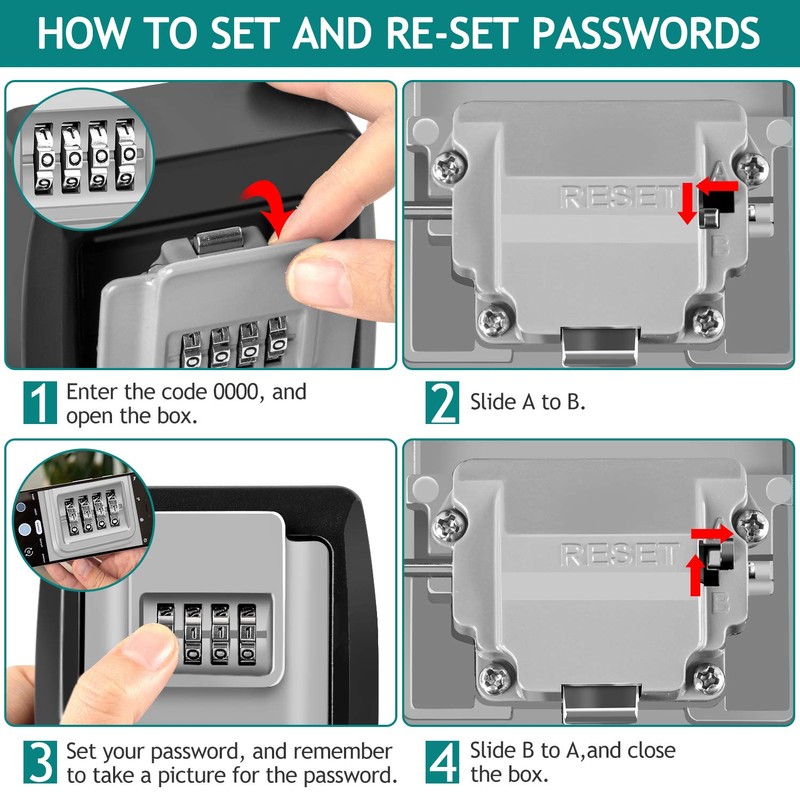 Faneam Waterproof Key Safe with Number Code, Outdoor Key Safe,