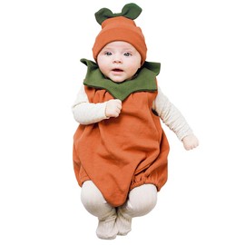 ROYLAMP - Disfraz de calabaza infantil de Halloween, disfraz de cosplay naranja, lindo overol de fiesta con sombrero de calabaza, adecuado para 6 a 12 meses