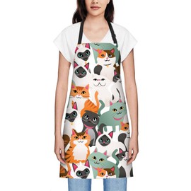 Smooffly Cute Cats and Kittens Apron Unisex Adjustable Bib Apron, Cooking Kitchen Chef Apron, Women Men Apron for Home Kitchen, Restaurant, Coffee house