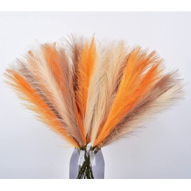 LSKYTOP Orange Pampas Grass Decor,23Inch 12pcs Faux Pampas Grass Bouquets Artificial Pampas Fake Pampas Flower for Home Living Room Bedroom Vase Decor