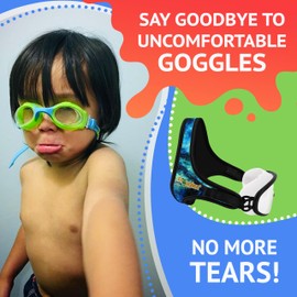 Frogglez Youth Wide View Anti-Fog Crystal Clear Swim Goggle Mask for Kids under 10 (Ages 4-10) Recommended by Olympic Swimmers; Premium Pain-Free Strap, Blue Navigatorz