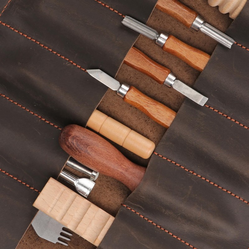 Tourbon Full Leather Knife Roll Carving Tool Organizer Craft Carrier