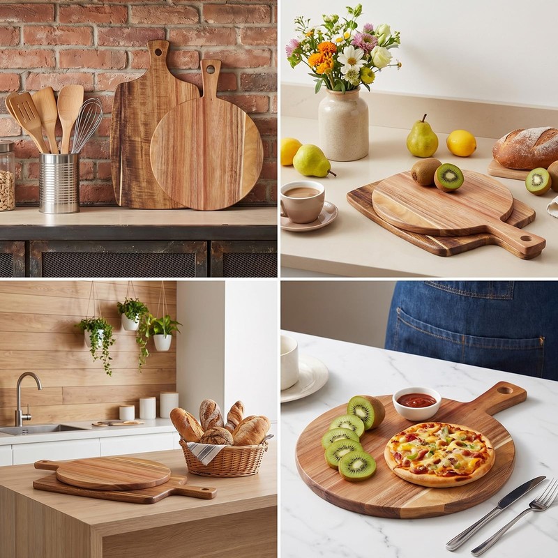 2 Pack Acacia Wood Cutting Board with Handle – 2