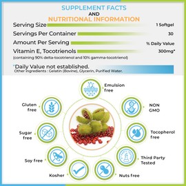 E Annatto Tocotrienols Deltagold 300mg Vitamin E Tocotrienols Supplements Softgel 30 Capsules, Tocopherol Free, Supports Immune Health & Antioxidant Health (90% Delta & 10% Gamma) (300 MG 30 Softgels)