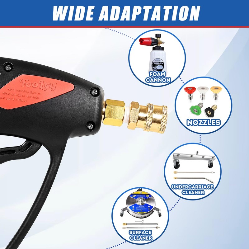 TOOLCY Pressure Washer Gun, Adjustable Power Washer Swivel Gun and