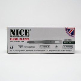 25 x NICE FINE 63 Sterile Stainless Steel Chisel Blades FS63 for Plastic & Reconstructive Surgery