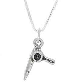 LGU Sterling Silver Oxidized Double Sided Small Blow Dryer Necklace (16 Inches)